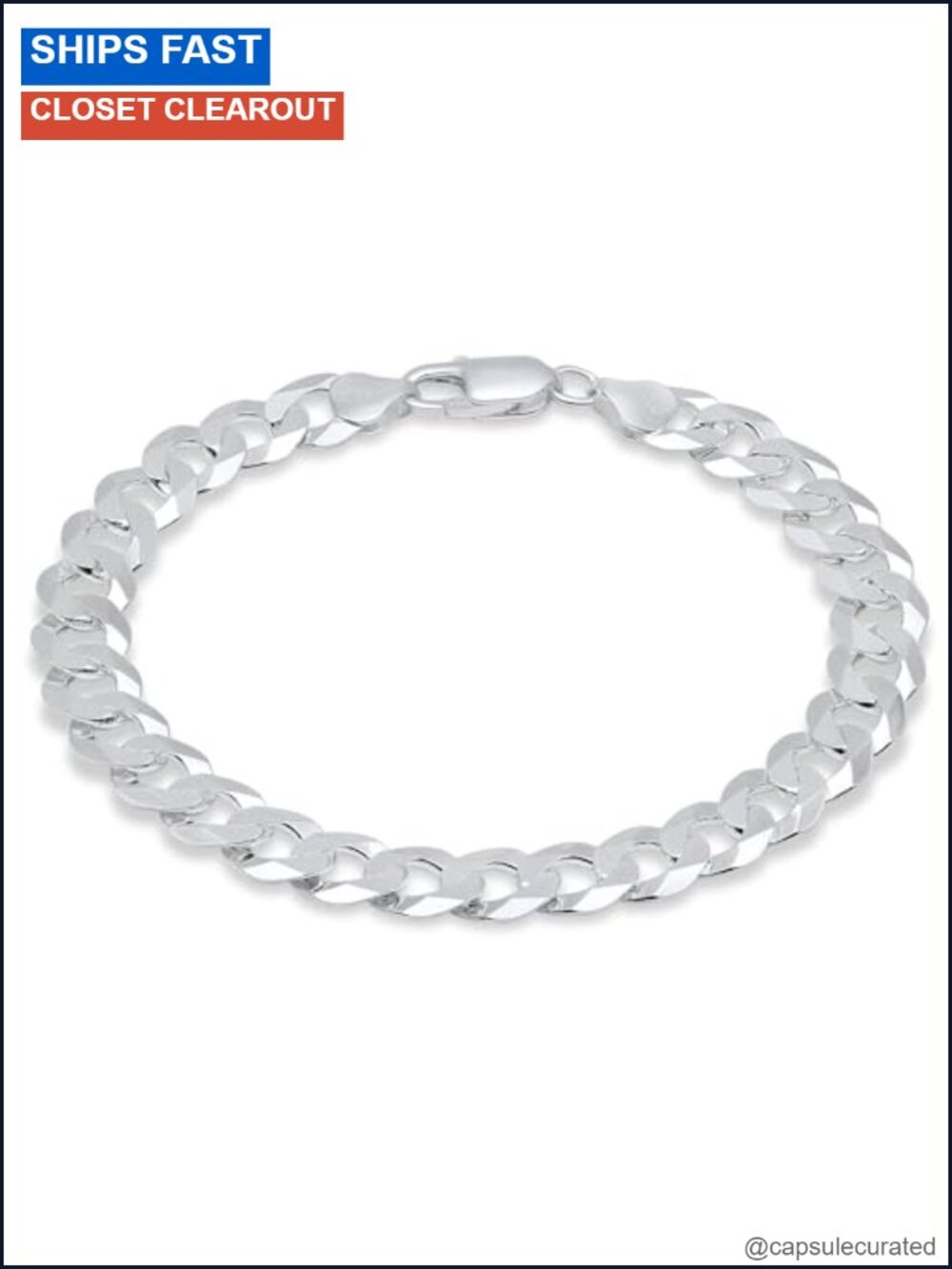 Sterling Silver 9mm Curb Cuban Link Bracelet Men Italian